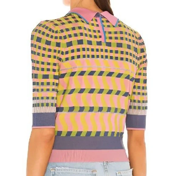 DIANE VON FURSTENBERG Jenny short sleeved knot top floating gingham pink size XL - Picture 4 of 13